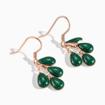 18KT Rose Gold Vermeil Teardrop Malachite Dangle Earrings - Petal Rain Side View
