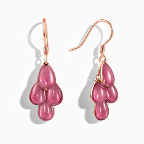 18KT Rose Gold Vermeil Teardrop Pink Tourmaline Dangle Earrings - Petal Rain Front View