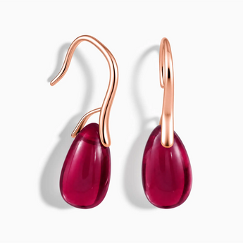 18KT Rose Gold Vermeil Teardrop Ruby Dangle Earrings - Dew Arc Front View