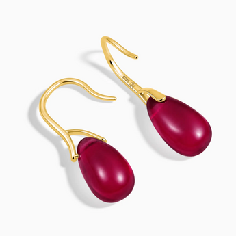 18KT Rose Gold Vermeil Teardrop Ruby Dangle Earrings - Dew Arc Side View