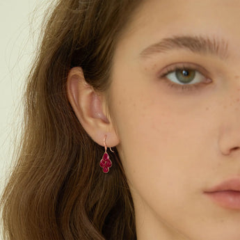 18KT Rose Gold Vermeil Teardrop  Ruby Dangle Earrings - Petal Rain Model Shot