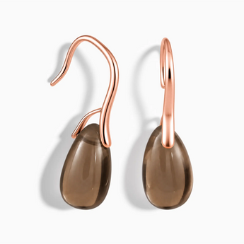 18KT Rose Gold Vermeil Teardrop Smoky Quartz Dangle Earrings - Dew Arc Front View