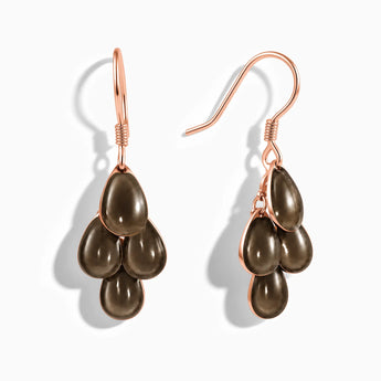 18KT Rose Gold Vermeil Teardrop Smoky Quartz Dangle Earrings - Petal Rain Front View