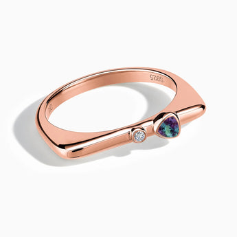 18KT Rose Gold Vermeil Triangle Alexandrite Puzzle Stacking Ring - Minimal Flare Front View