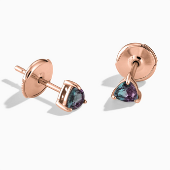 18KT Rose Gold Vermeil Triangle Alexandrite Solitaire Stud Earrings - Gentle Resolve Front View