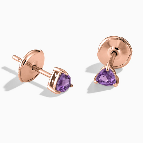 18KT Rose Gold Vermeil Triangle Amethyst Solitaire Stud Earrings - Gentle Resolve Front View