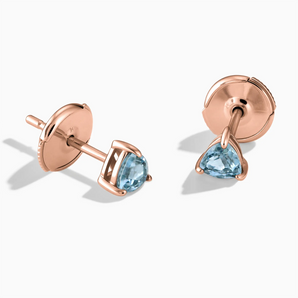 18KT Rose Gold Vermeil Triangle Aquamarine Solitaire Stud Earrings - Gentle Resolve Front View