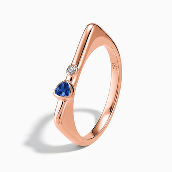 18KT Rose Gold Vermeil Triangle Blue Sapphire Puzzle Stacking Ring - Minimal Flare Side View