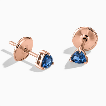 18KT Rose Gold Vermeil Triangle Blue Sapphire Solitaire Stud Earrings - Gentle Resolve Front View
