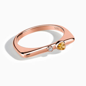 18KT Rose Gold Vermeil Triangle Citrine Puzzle Stacking Ring - Minimal Flare Front View