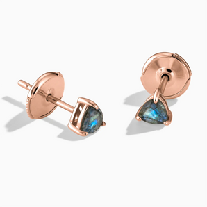 18KT Rose Gold Vermeil Triangle Labradorite Solitaire Stud Earrings - Gentle Resolve Front View