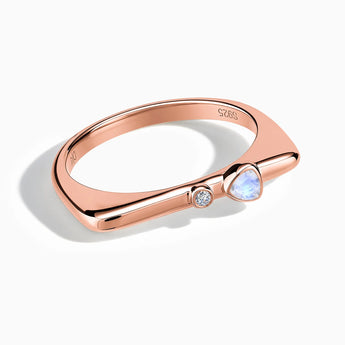 18KT Rose Gold Vermeil Triangle Moonstone Puzzle Stacking Ring - Minimal Flare Front View