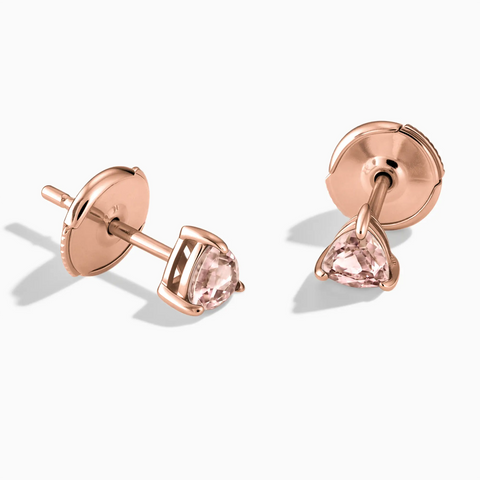18KT Rose Gold Vermeil Triangle Morganite Solitaire Stud Earrings - Gentle Resolve Front View