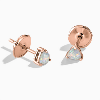 18KT Rose Gold Vermeil Triangle Opal Solitaire Stud Earrings - Gentle Resolve Front View