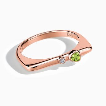 18KT Rose Gold Vermeil Triangle Peridot Puzzle Stacking Ring - Minimal Flare Front View