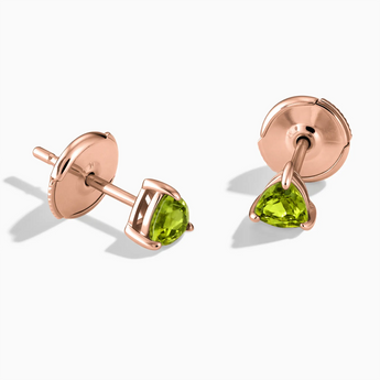 18KT Rose Gold Vermeil Triangle Peridot Solitaire Stud Earrings - Gentle Resolve Front View