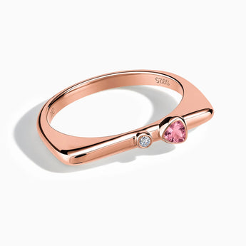 18KT Rose Gold Vermeil Triangle Pink Tourmaline Puzzle Stacking Ring - Minimal Flare Front View