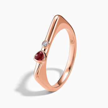 18KT Rose Gold Vermeil Triangle Ruby Puzzle Stacking Ring - Minimal Flare Side View