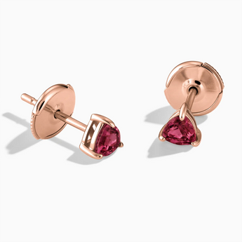 18KT Rose Gold Vermeil Triangle Ruby Solitaire Stud Earrings - Gentle Resolve Front View