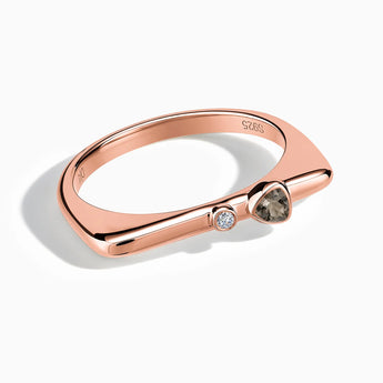 18KT Rose Gold Vermeil Triangle Smoky Quartz Puzzle Stacking Ring - Minimal Flare Front View