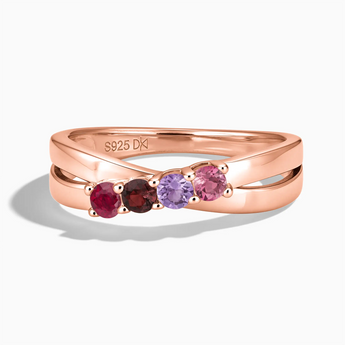 18KT Rose Gold Vermeil Velvet Majesty Four Round Stone Crossover Ring - Seasons Rhythm Front View