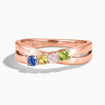 18KT Rose Gold Vermeil Vibrant Starburst Four Round Stone Crossover Ring - Seasons Rhythm Front View