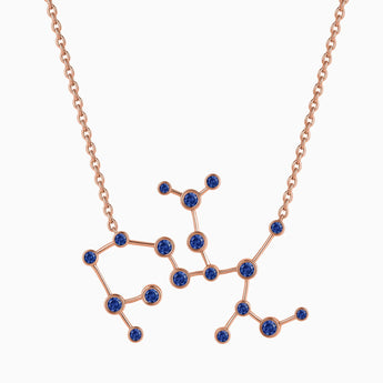 18KT Rose Gold Vermeil Virgo Zodiac Constellation Necklace - Blue Sapphire Front View