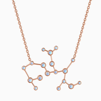 18KT Rose Gold Vermeil Virgo Zodiac Constellation Necklace - Moonstone Front View