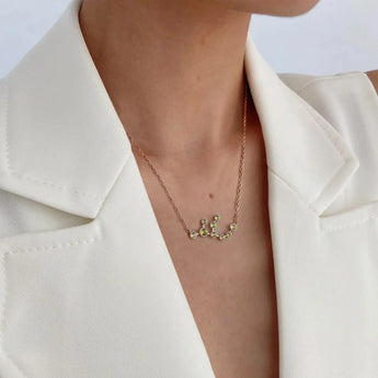 18KT Rose Gold Vermeil Virgo Zodiac Constellation Necklace - Peridot Worn View