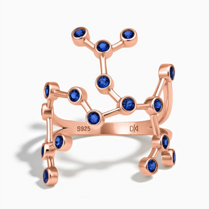 18KT Rose Gold Vermeil Virgo Zodiac Constellation Ring - Blue Sapphire Front View