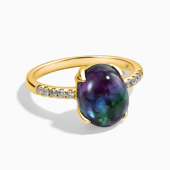 18KT Yellow Gold Vermeil Alexandrite Cabochon Ring - Minimal Spiritual Front View