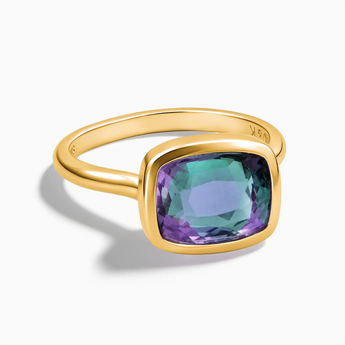 18KT Yellow Gold Vermeil Alexandrite Cushion Ring - Pure Hush Front View
