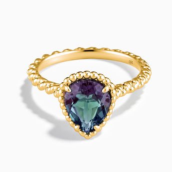 18KT Yellow Gold Vermeil Alexandrite Pear Ring - Still Light Front View