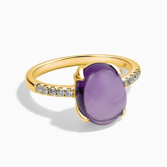 18KT Yellow Gold Vermeil Amethyst Cabochon Ring - Minimal Spiritual Front View