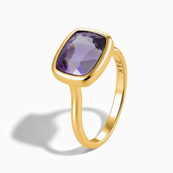 18KT Yellow Gold Vermeil Amethyst Cushion Ring - Pure Hush Side View