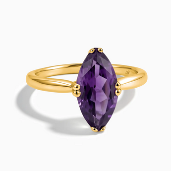 18KT Yellow Gold Vermeil Amethyst Marquise Ring - Silent Glowl Front View