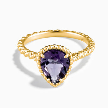 18KT Yellow Gold Vermeil Amethyst Pear Ring - Still Light Front View