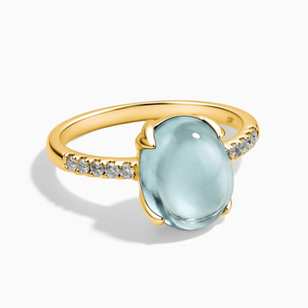 18KT Yellow Gold Vermeil Aquamarine Cabochon Ring - Minimal Spiritual Front View