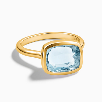 18KT Yellow Gold Vermeil Aquamarine Cushion Ring - Pure Hush Front View