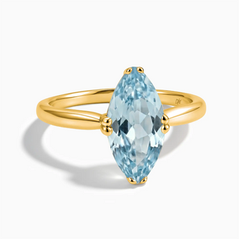 18KT Yellow Gold Vermeil Aquamarine Marquise Ring - Silent Glowl Front View