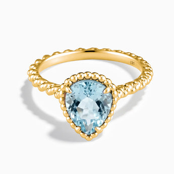 18KT Yellow Gold Vermeil Aquamarine Pear Ring - Still Light Front View