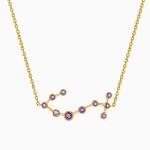 18KT Yellow Gold Vermeil Aquarius Zodiac Constellation Necklace - Amethyst Front View