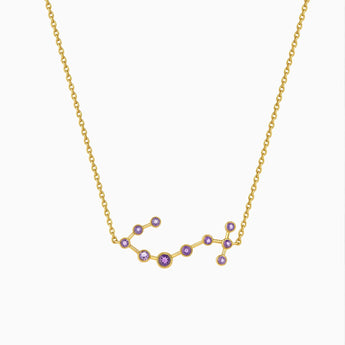 18KT Yellow Gold Vermeil Aquarius Zodiac Constellation Necklace - Amethyst Front View