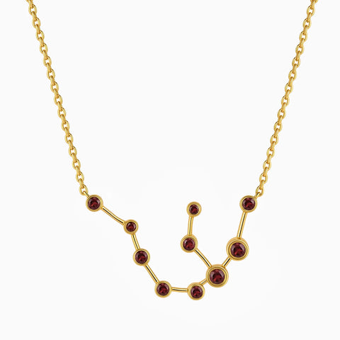 18KT Yellow Gold Vermeil Aquarius Zodiac Constellation Necklace - Garnet Front View