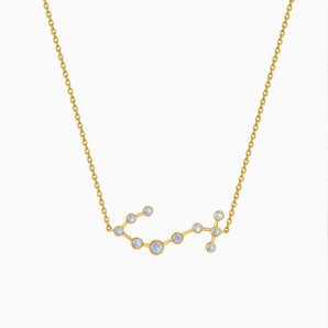 18KT Yellow Gold Vermeil Aquarius Zodiac Constellation Necklace - Moonstone Front View