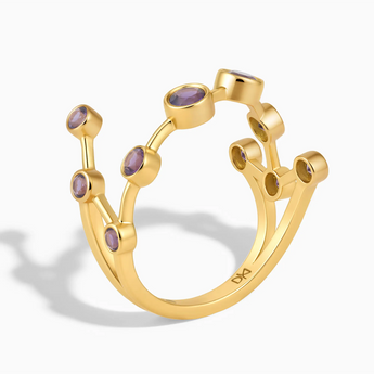 18KT Yellow Gold Vermeil Aquarius Zodiac Constellation Ring - Amethyst Side View