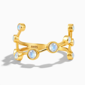 18KT Yellow Gold Vermeil Aquarius Zodiac Constellation Ring - Moonstone Front View