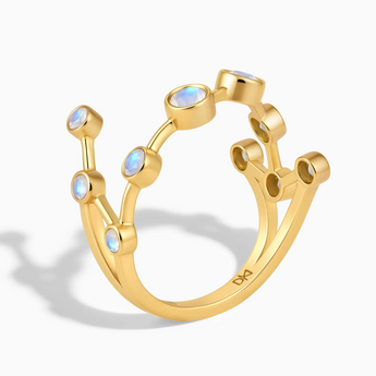 18KT Yellow Gold Vermeil Aquarius Zodiac Constellation Ring - Moonstone Side View