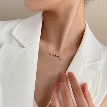 18KT Yellow Gold Vermeil Aries Zodiac Constellation Necklace - Ruby Worn View