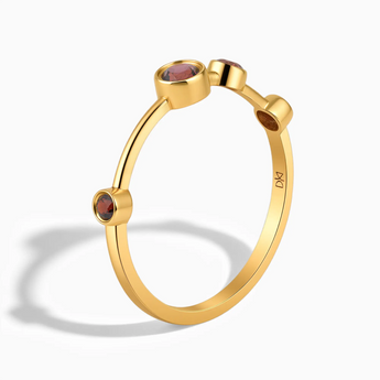 18KT Yellow Gold Vermeil Aries Zodiac Constellation Ring - Garnet Side View